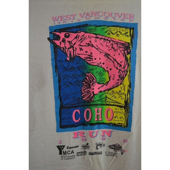 West Vancouver 14 Kilometer Coho Run 1990 Medium White Shirt Hanes Vintage YMCA - Picture 4 of 12